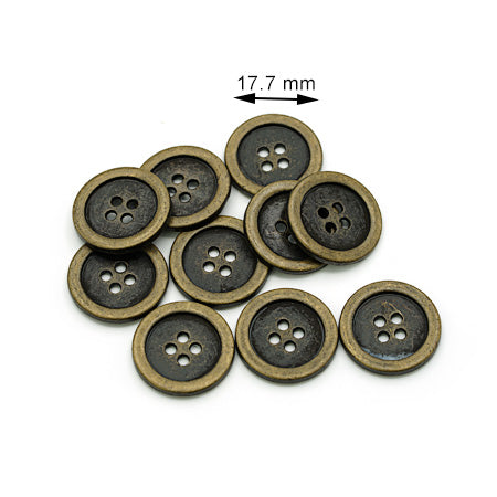 10 Buc. Nasture Metalic pentru Cusut Marimea 28" (17.7 mm), Culoare Ottone Antico, Cod C413/28-OANZ
