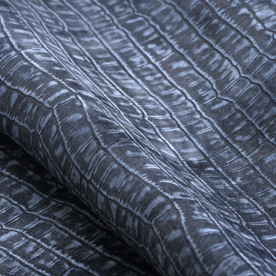 ROLA | Piele Intoarsa Albastru Inchis cu Imprimeu Exotic, Semi-Rigida, 0.8-1 mm, 0.45-0.55 mp
