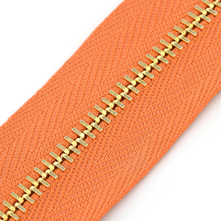 10 cm. Fermoar Metalic Tip 3 Super Culoare Auriu   Textil Oranj