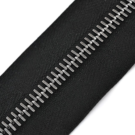 10 cm. Fermoar Metalic Tip 5 Super Culoare Gri Cromat  Textil Negru