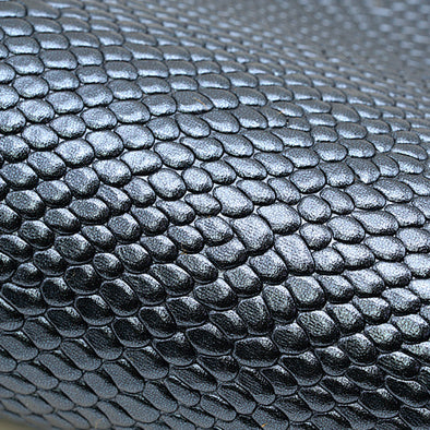 25x35 cm Piele Naturala Imprimeu Exotic, Albastru Inchis Metalizat, Semi Rigida, 1 mm