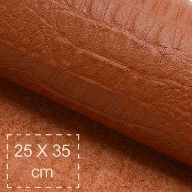 25x35 cm Piele Naturala Imprimeu Croco Cognac, Moale, 0.9 mm