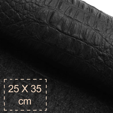 25x35 cm Piele Naturala Imprimeu Croco Neagra, Moale, 0.9 mm