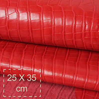 25x35 cm Piele Naturala Imprimeu Rosu, Rigida, 1.2 mm